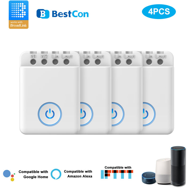 

Bestcon MCB1 DIY Wifi Switch Inalambrico Smart Home Automation Modulo de rele Controlador Compatible con Alexa y Google Assistant, IFTTT,Blanco, 4PCS