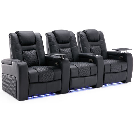 BROADWAY CINEMA SOFA 3 SEATER BLACK WITH TRAY