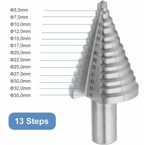 Broca avellanadora escalonada HSS, broca escalonada avellanadora de doble ranura (5 mm-35 mm) con revestimiento de titanio, fuerte, perfecta para taladrar con destornillador en acero, madera, plástico
