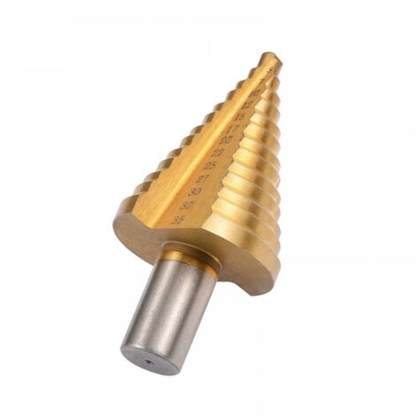 Broca cónica escalonada, 13 pasos, broca escalonada HSS de 5 mm a 35 mm, herramientas de corte de orificios cónicos con punta hexagonal de titanio para acero, madera, etc(oro).
