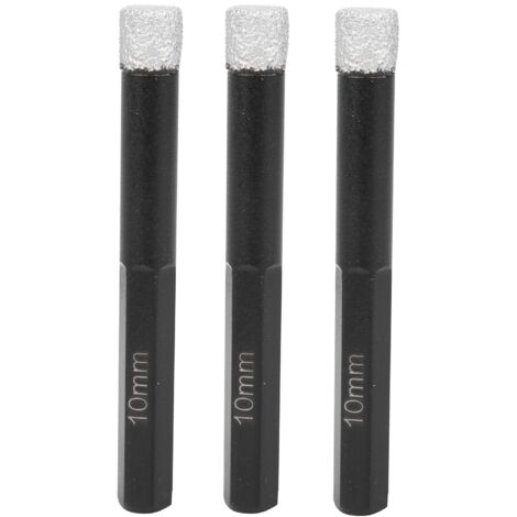 Broca de diamante soldada de 3 piezas para granito y cerámica, no requiere refrigerante, 10 mm de diámetro.