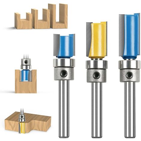 Broca de enrutador recta, 3 piezas 1/4&quot Brocas de enrutador de madera de carburo, brocas de enrutador de acabado al ras estampadas, herramienta de corte con cojinete superior para carpintero Diy