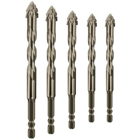 Broca de sierra excéntrica de cuatro dientes para trabajos en seco, de acero de tungsteno, para cerámica, vidrio y hormigón (paquete de 5).