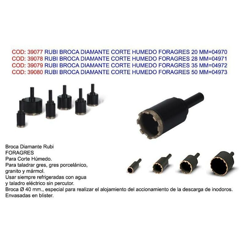 

MIBRICOTIENDA rubi broca diamante corte humedo foragres 50 mm 04973