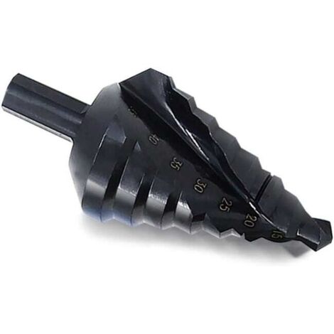 Broca escalonada espiral nitrurada  Cortador de múltiples agujeros  8 tamaños de corte de agujeros escalonados de 10 mm a 45 mm, para agrandamiento, para chapa metálica, PVC y carpintería.
