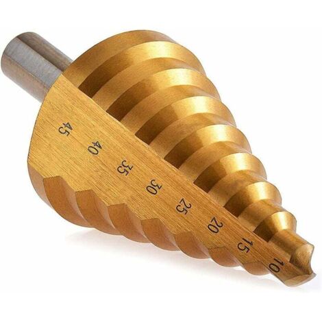 Broca escalonada ranurada [10-45 mm] - Acero de alta velocidad, vástago triangular, herramientas de perforación HSS para bricolaje