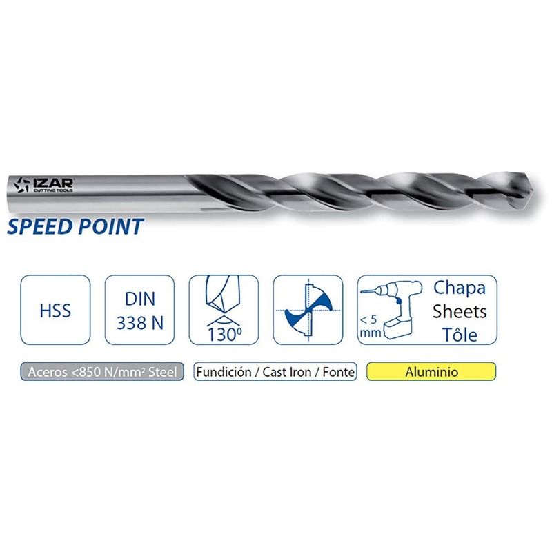 

10666 - Broca hss DIN338n speedpoint 1.50 mm - Izar