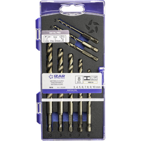 Broca HSS Co Hexagonal 1/4 Larga DIN E6.3 Metal - 1616 - Set 3-4-5-6-7-8-9-10 mm IZAR
