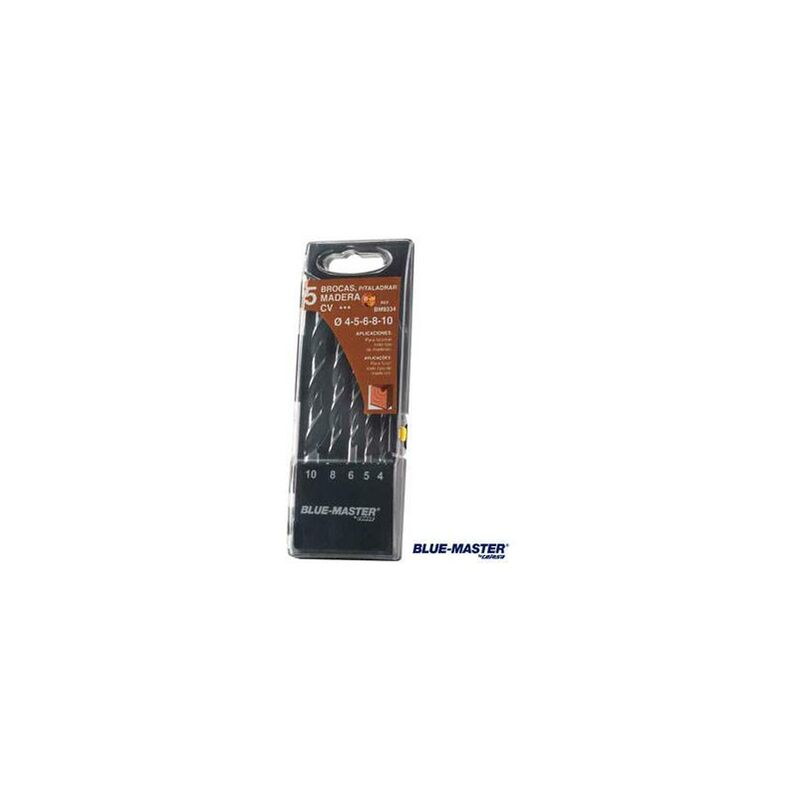 

Broca Madera Standard Cilindrica 3 Puntas Juego 4-5-6-8-10 Mm - Blue-master
