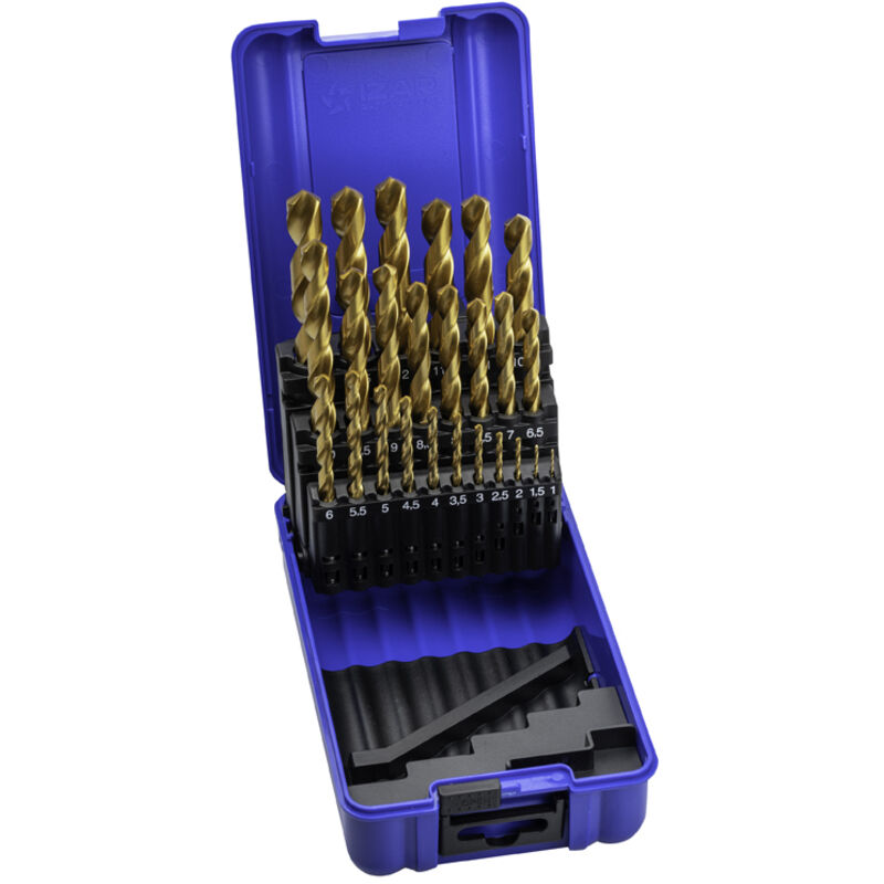 Izar - Juego Brocas DIN338 25-Uds. - 1456 - 1-13X0,50 hss+tin (1010) - tin