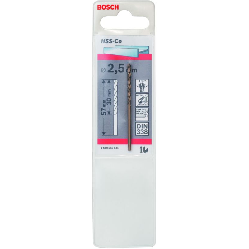 

BOSCH 2608585841 Brocas metálicas HSS-Co, DIN 338 2,5 x 30 x 57 mm