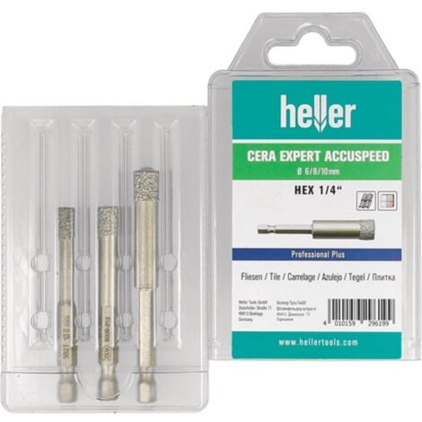 Broca para gres fino Cera Expert Accuspeed de 3 partes D. Hexagonal de vástago de 6,8,10 mm HELLER