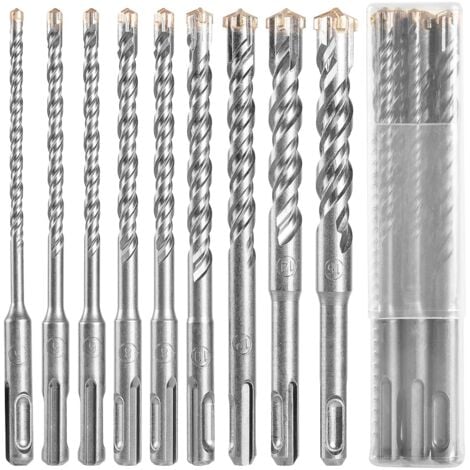 READCLY Broca Para Hormigón SDS, Broca Para Azulejos De 9 Piezas (5 Mm 16x160 Mm), Juego De Brocas Y Cinceles Para Perforador, Brocas Transversales Para Hormigón, Ladrillo, Piedra, Natural, Metal