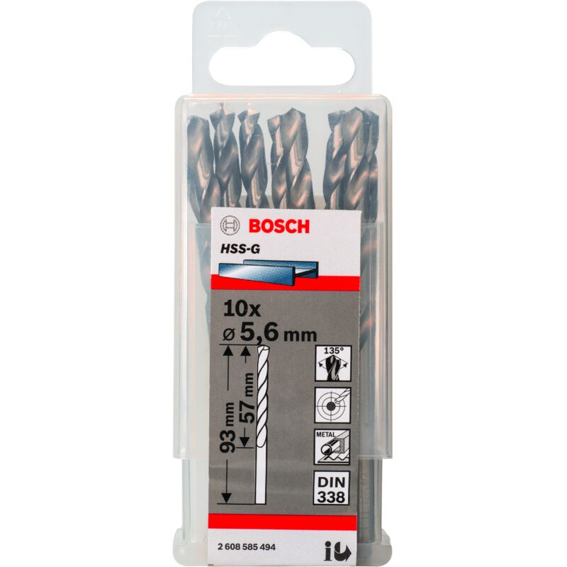 

BOSCH 2608585494 Broca para metal HSS-G, DIN 338 5,6 x 57 x 93 mm
