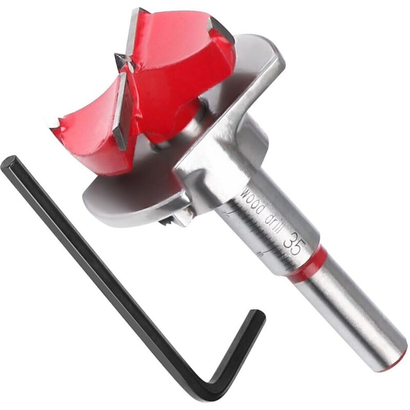 Broca rebajadora para madera, broca de posicionamiento ajustable de Ø35 mm, sierra de corona de carburo cementado con tope de profundidad (rango de