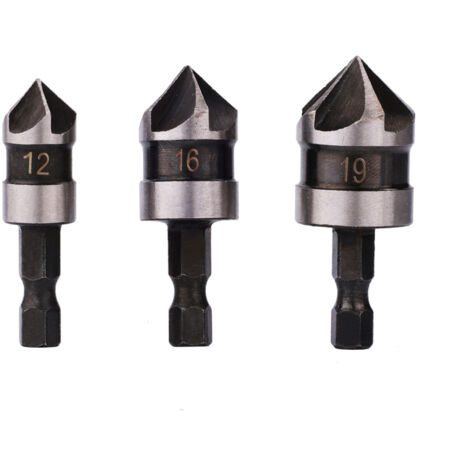 Brocas avellanadoras de 90°, vástago hexagonal de 6,35 mm (1/4 de pulgada), para madera y metal, cambio rápido, para biselar, juego de 3