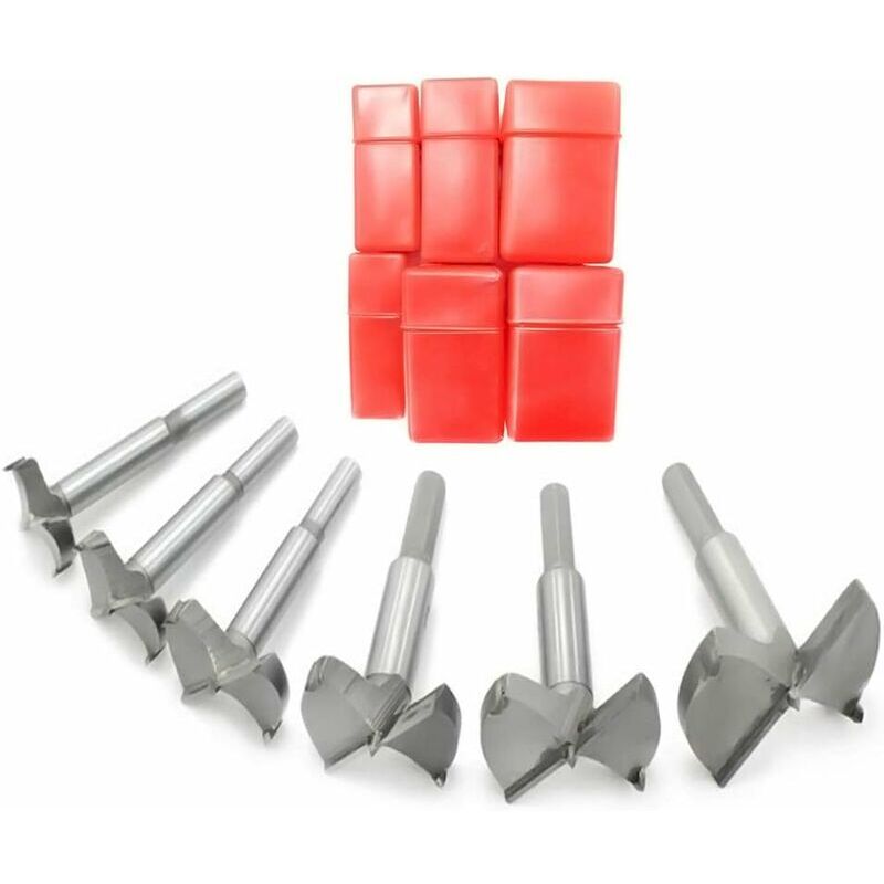 Brocas, broca para madera, 30-60 mm, 6 piezas, perforación de ala plana, orificio de bisagra de carbono endurecido, avellanador para carpintería con
