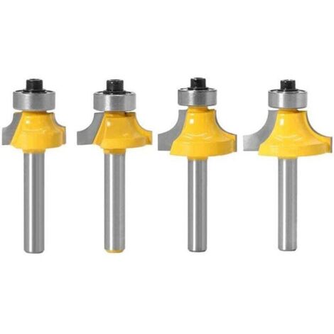 brocas de carburo para redondear madera, para redondear esquinas, con radios de corte de 3,18 mm, 4,76 mm, 6,35 mm y 7,92 mm.