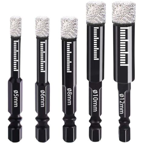 Brocas de diamante FOREHILL con vástago hexagonal en tamaños de 5 mm, 6 mm, 8 mm, 10 mm y 12 mm para cerámica, granito, vidrio, porcelana, azulejos, amoladoras angulares y taladros manuales.