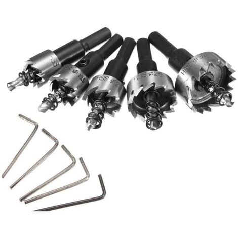 Brocas de sierra de corona, juego de 5 piezas de 12-30 mm de carburo HSS para perforación, corte de metales y apertura de agujeros.