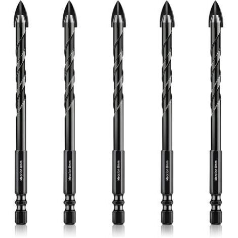Brocas para azulejos de 8 mm – Paquete de 5 – Carburo de tungsteno YG6X – Vástago hexagonal de 1/4" – Para perforaciones precisas en azulejos, hormigón y vidrio.
