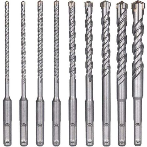 Brocas para hormigón, 9 piezas (5 mm, 16 x 160 mm), brocas para martillo eléctrico SDS-Plus, brocas de cruz para ladrillo, piedra y piedra natural.