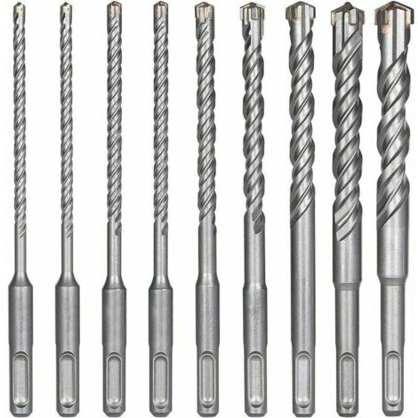Brocas para hormigón, 9 piezas (5 mm 16 x 160 mm), taladro de impacto eléctrico para taladro percutor, taladro cruzado para ladrillo, piedra, natural, metal