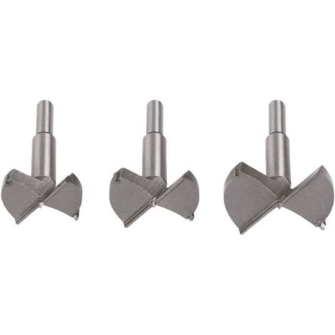 Brocas para madera de fondo plano de 3 piezas (45/50/60 mm) fabricadas en carburo de tungsteno para el montaje de puertas y cajones.