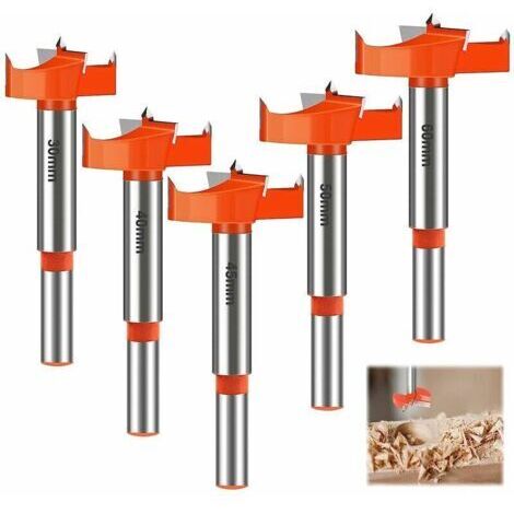 Brocas para madera – Juego de 5 piezas de 30/40/45/50/60 mm – Carburo cementado para madera dura – Precisión de perforación óptima