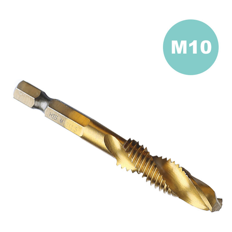 

Brocas para taladro de rosca HSS Tornillo de punta en espiral Rosca M-3 M-4 M5 M6 M-8 M-10 Kit de maquina de vastago hexagonal para trabajo de