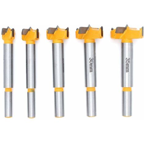 Brocas puntiagudas para madera de 15 mm, 20 mm, 25 mm, 30 mm y 35 mm para instalar puertas y cajones de madera con forma esférica. Brocas para realizar agujeros limpios y planos en madera.