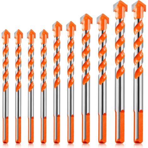 Brocas triangulares - Juego de 10 brocas multiusos para hormigón, baldosas, vidrio, madera y plástico (6/8/10/12 mm)