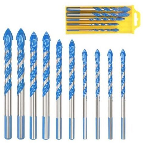 Brocas triangulares multimateriales para baldosas de vidrio, 10 unidades, para porcelana, metal, baldosas de vidrio, mármol, espejo y madera, 6 mm, 8 mm, 10 mm y 12 mm.