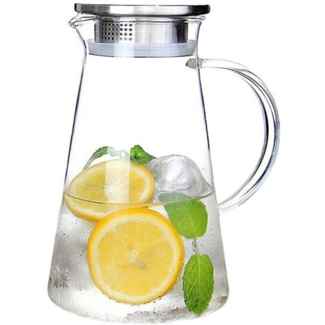 Brocca in vetro da 2,0 litri con coperchio, caraffa per acqua in vetro resistente al calore, facile da pulire, con manico per bevande calde/fredde: acqua, infuso freddo, tè freddo e succo di frutta