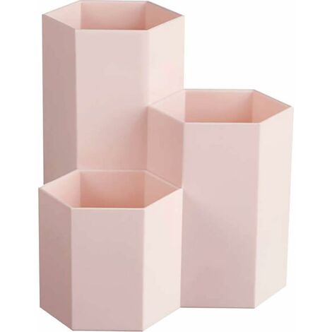 Brocha de maquillaje multifunción, jarrón brocha hexagonal, bote portalápices, papelería almacenamiento, contenedor, decoración de escritorio (rosa)., color rosa