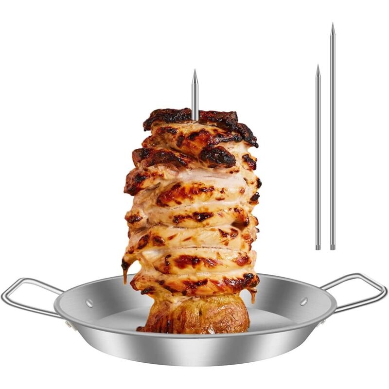 Brochette à viande verticale, grille à brochette verticale en acier inoxydable pour barbecue avec 3 pointes de rechange, grille de barbecue