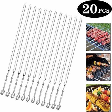 Brochettes à Viande en Acier Inoxydable pour Barbecue, Brochettes en métal  Plat 35.5cm 16Pcs Argent