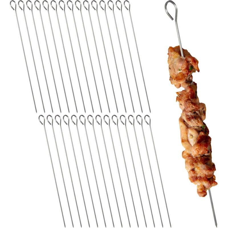 Relaxdays - Brochette pratique en lot de 30, acier inoxydable, h x l x p : 30,5 x 2,5 x 0,3 cm, argentée