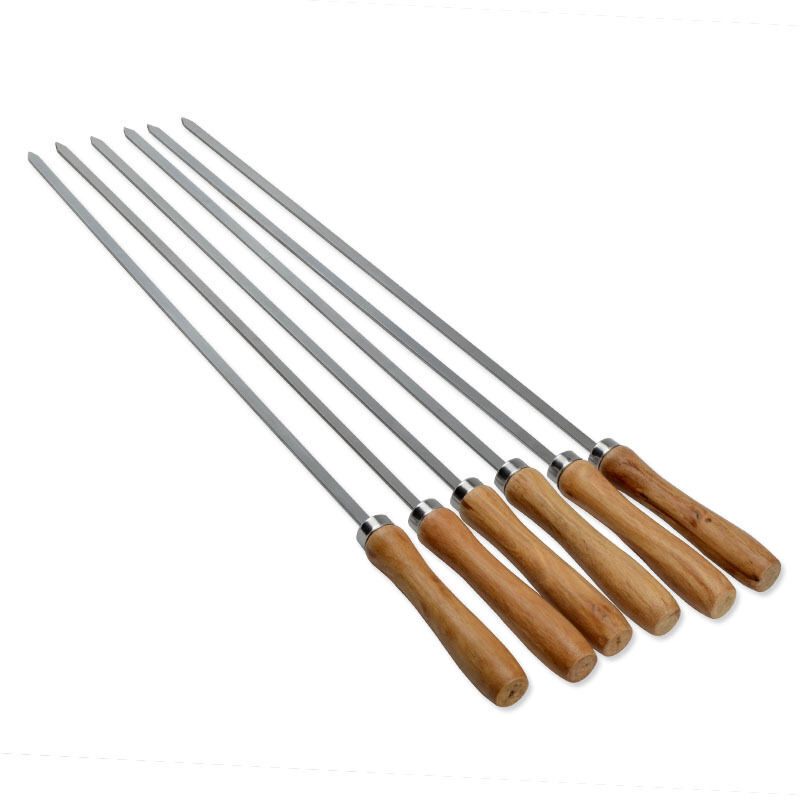 Brochettes plates en acier inoxydable avec poignée en bois pour barbecue 42 cm 6Pcs