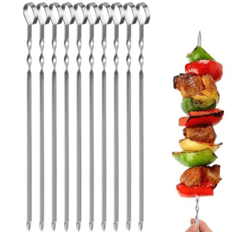 Brochettes Plates en Métal 14 Pouces pour Barbecue, Lot de 12 Piques Réutilisables pour Viande, Poulet et Légumes