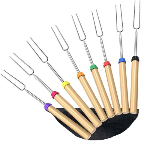 Brochettes Télescopiques en Acier Inoxydable pour Feu de Camp, Lot de 8 Piques Extensibles