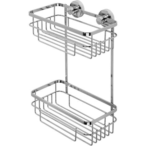 Croydex Rust Free Brockham Flexi-Fix Two Tier Bathroom Storage Cosmetic Shower Basket Caddy, Chrome