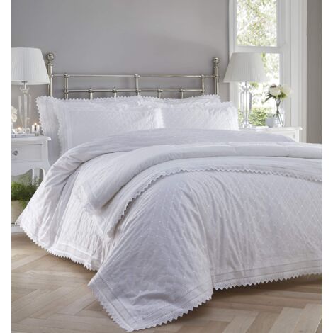 Broderie Completo Letto in Percalle di Cotone Ricamato con Copripiumino e 2 Federe Fantasia Bianca