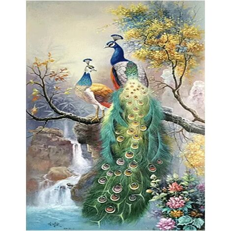 Broderie diamant carre carré paon 40x80cm peinture diamant adulte broderie à la main mosaïque perle diamant a coller tableau strass diamant peinture numero 5d animaux puzzle diamant adulte poster