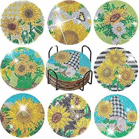 broderie Diamant Sous Verre Bricolage Dessous De Verre Diamant Painting Sous Tasse En Bois Anti-drapant Peinture Diamant Sous Verre Tapis De Tasse