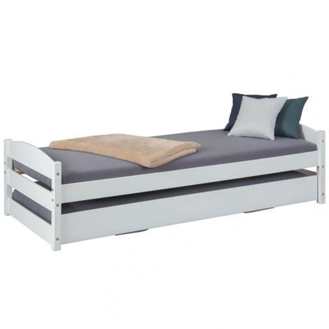 BRODI - Lit  90x200 cm Gigogne Vernis Blanc