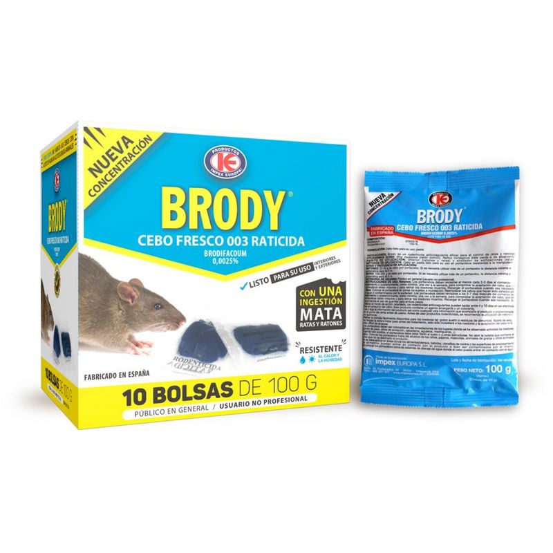 

Brody Cebo Fresco 1 kg (10 Bolsas x 100 gr), Mata Ratas de Uso doméstico