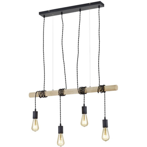 BRODY SOSPENSIONE LEGNO E METALLO CON 4 PORTALAMPADA PENDENTI L. 85CM ATTACCO E27