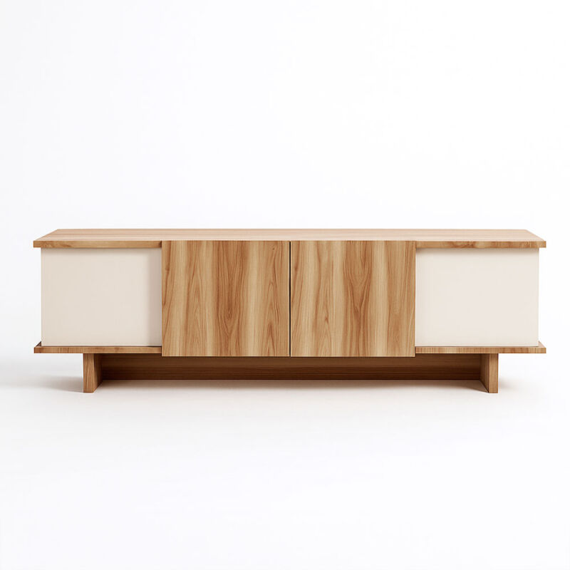 CONCEPT USINE Meuble Tv Design Avec Placards Aspect Bois Et Beige 180cm Brona