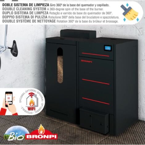 BRONPI - Caldera Pellet 27 kW Sistema De Limpieza Y Compactador De Cenizas Modelo HYDROCONFORT-27